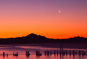 Fraser River Sunrise and Crescent Moon